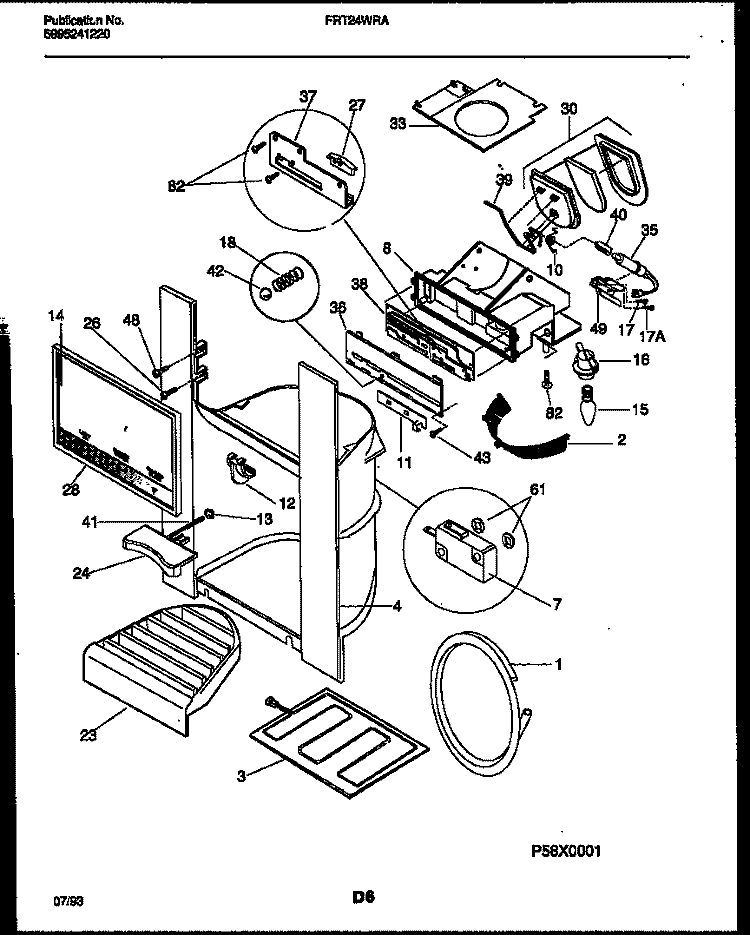 ICE DOOR, DISPENSER AND WATER TANKS Diagram and Parts List for FRT24WRAB0  Frigidaire Refrigerator
