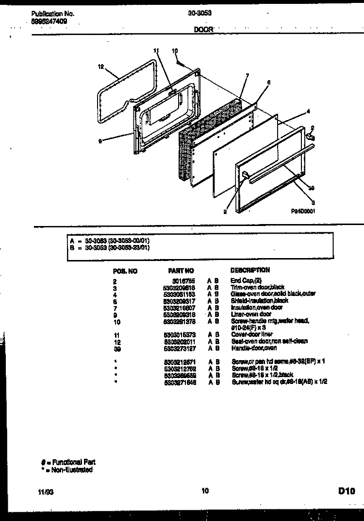 DOOR PARTS Diagram and Parts List for 30-3053-00-01  Tappan Range