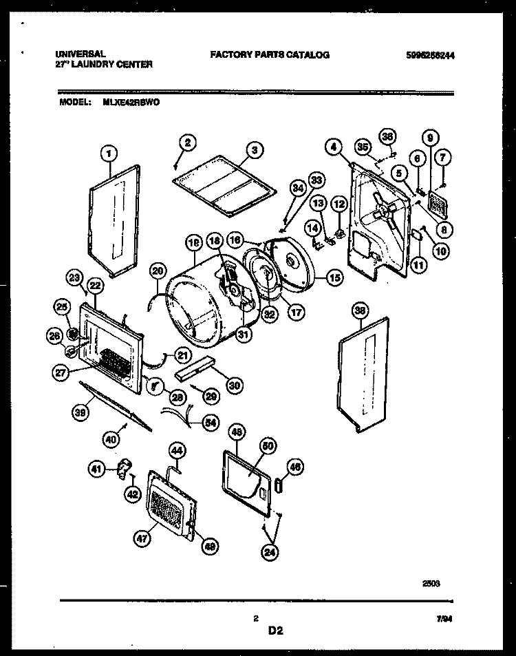 CABINET AND COMPONENT PARTS Diagram and Parts List for MLXE42RBD0  Frigidaire Washer Dryer Combo