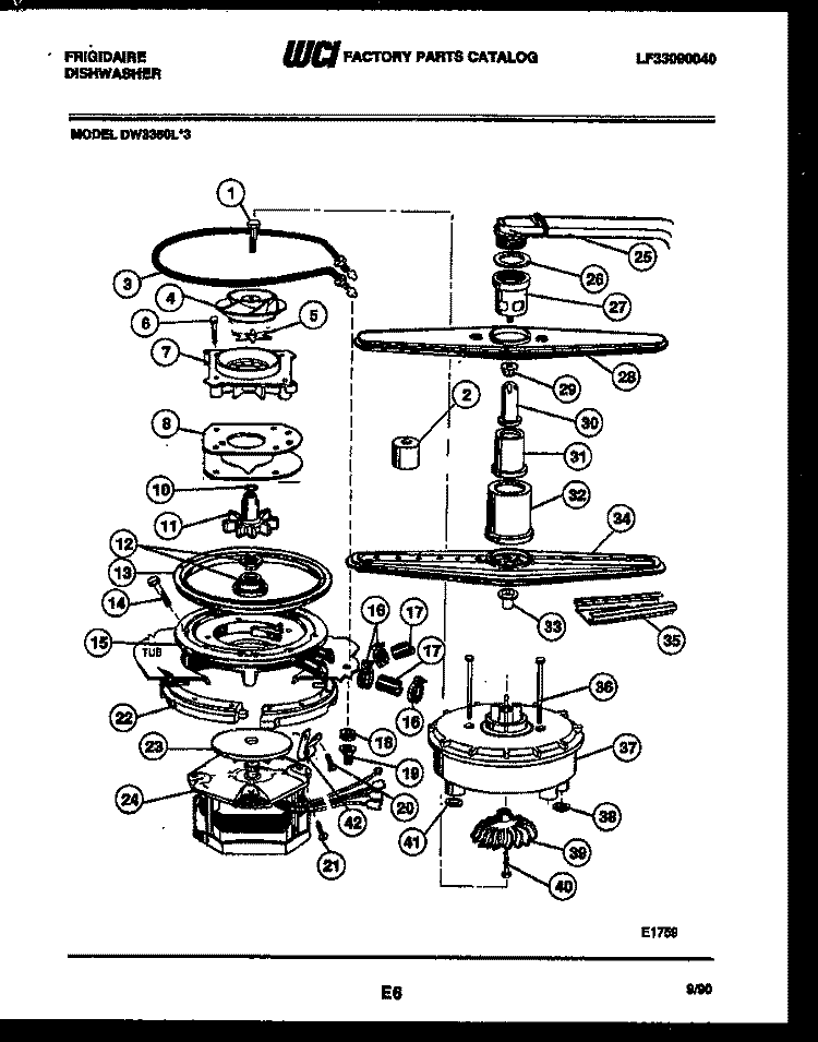 MOTOR PUMP PARTS Diagram and Parts List for DW3350LW3  Frigidaire Dishwasher