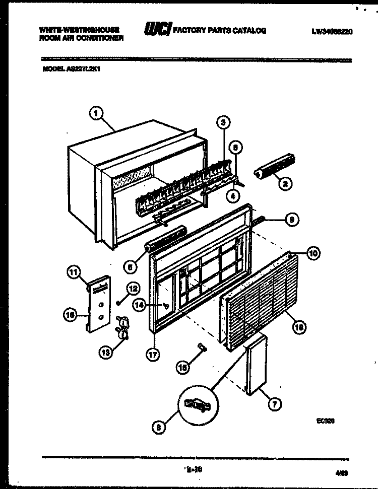 CABINET PARTS Diagram and Parts List for AS227L2K1  Frigidaire Air Conditioner