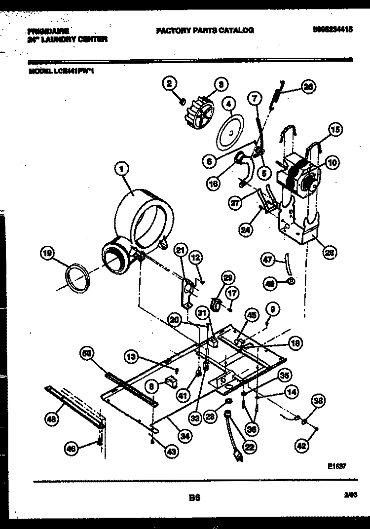 DRYER MOTOR, BLOWER AND BELT Diagram and Parts List for LCE441PL1  Frigidaire Washer
