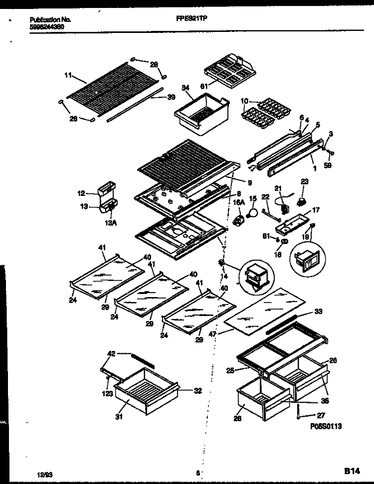 SHELVES AND SUPPORTS Diagram and Parts List for FPES21TPW1  Frigidaire Refrigerator