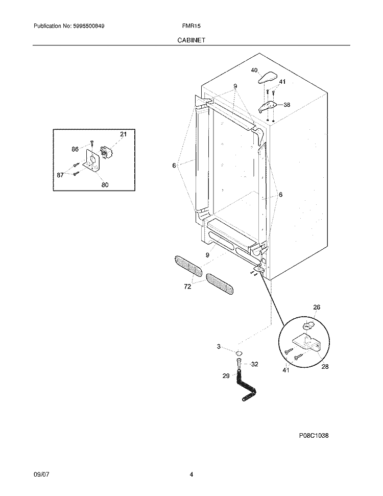 CABINET Diagram and Parts List for FMR15  Electrolux Freezer