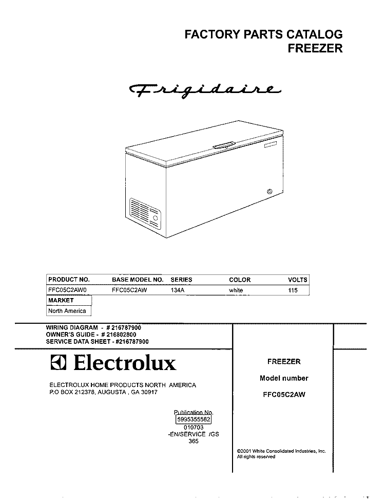 COVER Diagram and Parts List for FFC05C2AW0  Frigidaire Freezer