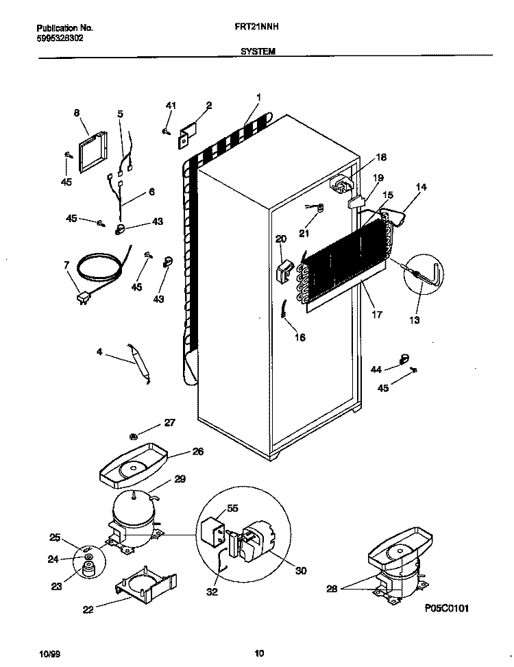 SYSTEM Diagram and Parts List for FRT21NNHQ1  Frigidaire Refrigerator