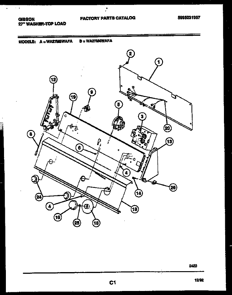 CONSOLE AND CONTROL PARTS Diagram and Parts List for WA27M8WAFA  Gibson Washer