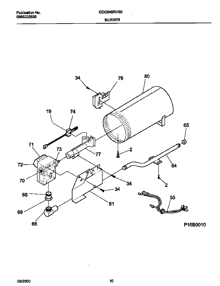 P16B0010 BURNER, VALVE Diagram and Parts List for GDG546RHS0  Gibson Dryer
