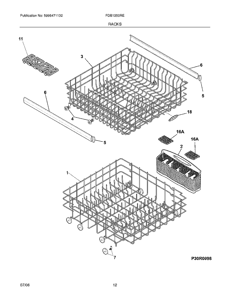 RACKS Diagram and Parts List for FDB1250REC2  Frigidaire Dishwasher