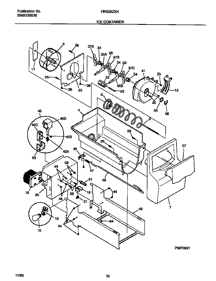 ICE CONTAINER Diagram and Parts List for FRS26ZXHD2  Frigidaire Refrigerator