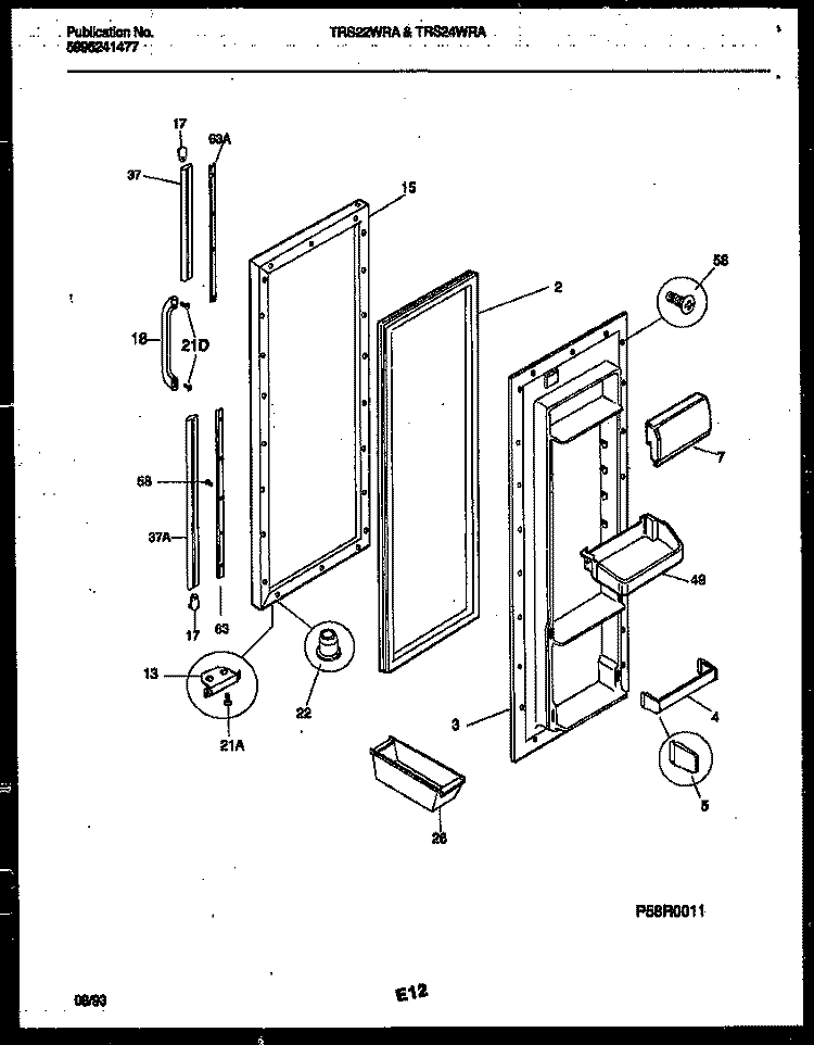 REFRIGERATOR DOOR PARTS Diagram and Parts List for TRS22WRAD0  Tappan Refrigerator