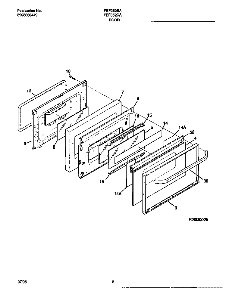 DOOR Diagram and Parts List for FEF352CASF  Frigidaire Range