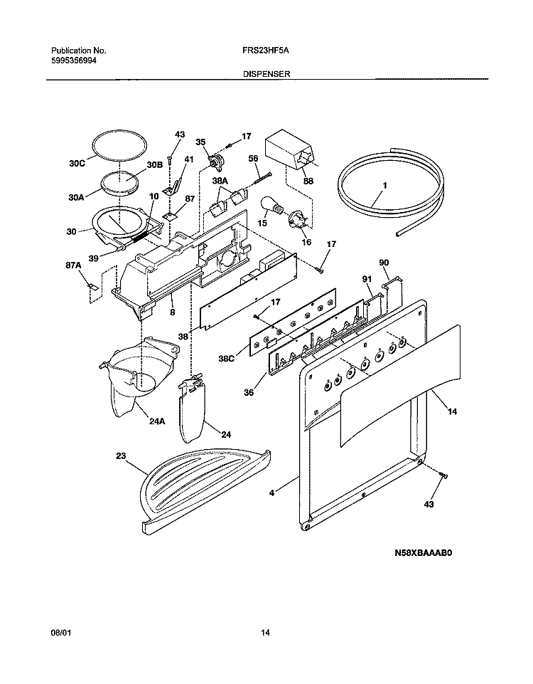 DISPENSER Diagram and Parts List for FRS23HF5AQ1  Frigidaire Refrigerator