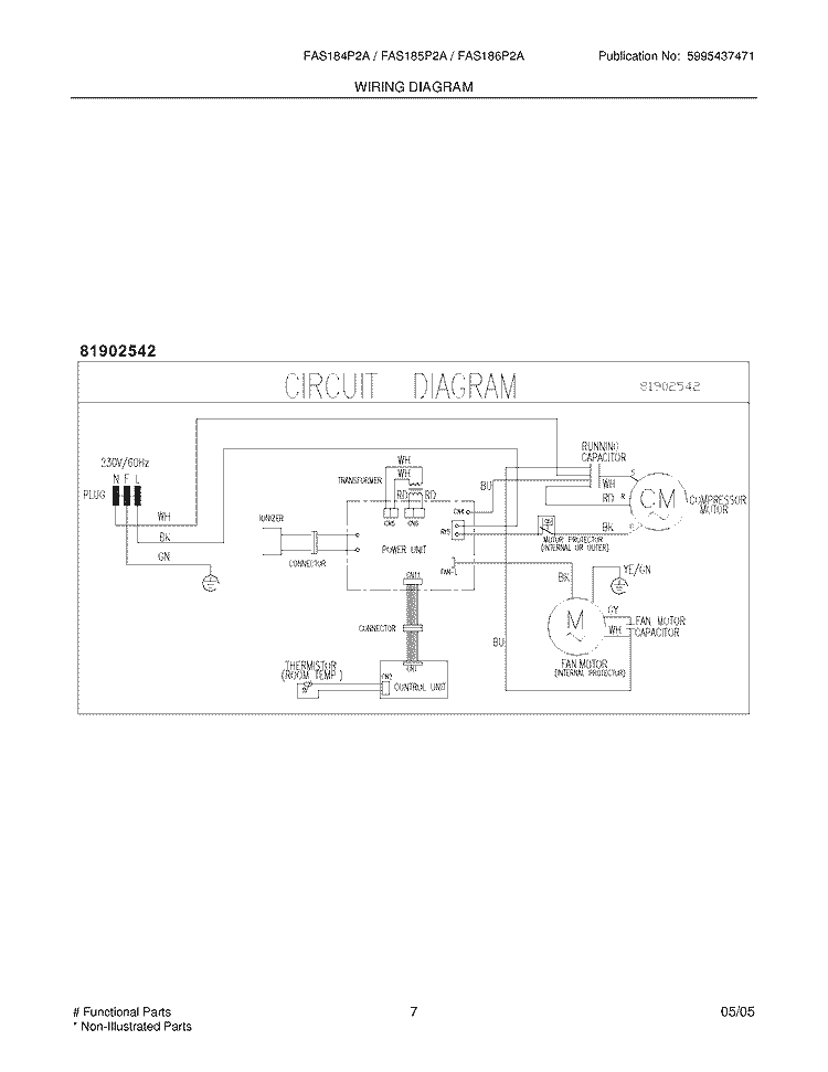 WIRING DIAGRAM Diagram and Parts List for FAS184P2A1  Frigidaire Air Conditioner