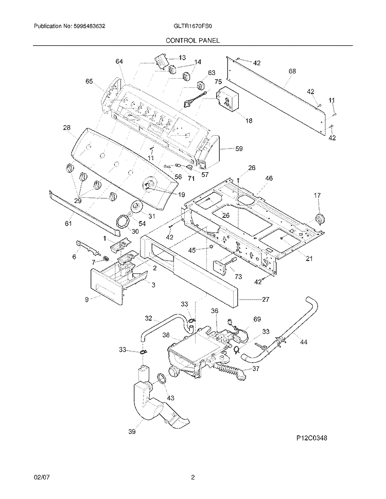 CONTROL PANEL Diagram and Parts List for GLTR1670FS0  Frigidaire Washer