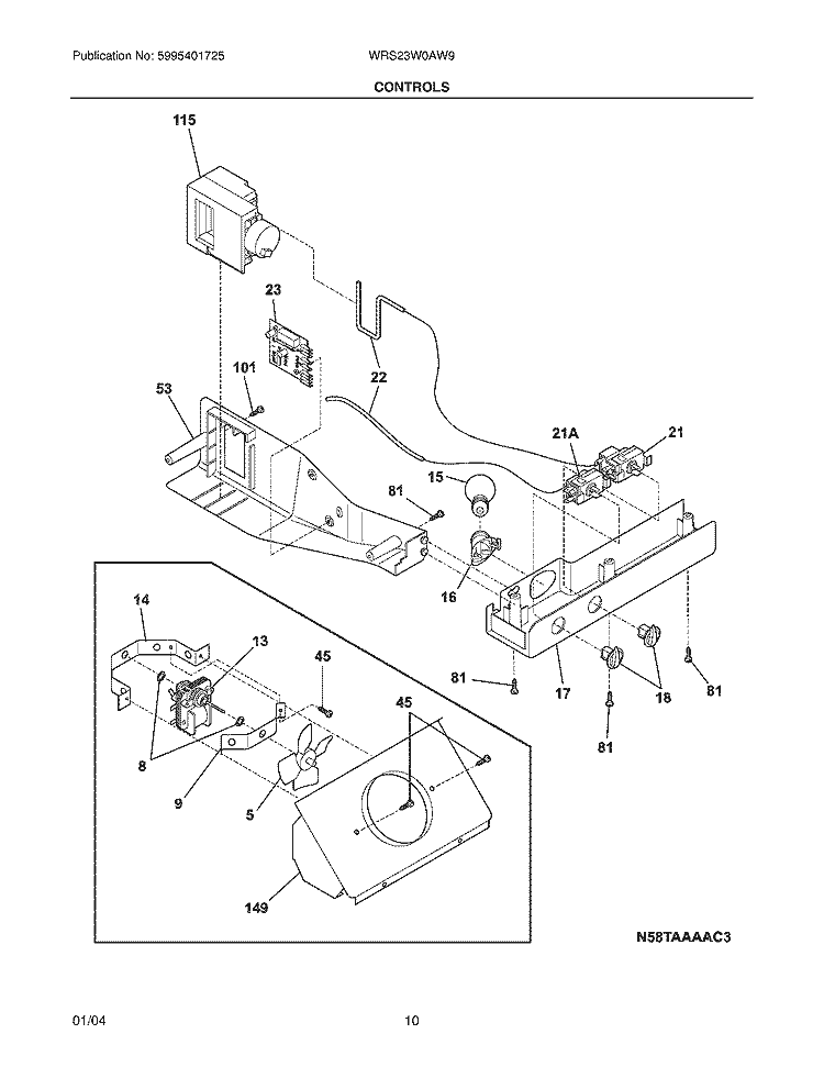CONTROLS Diagram and Parts List for WRS23W0AW9  Westinghouse Refrigerator