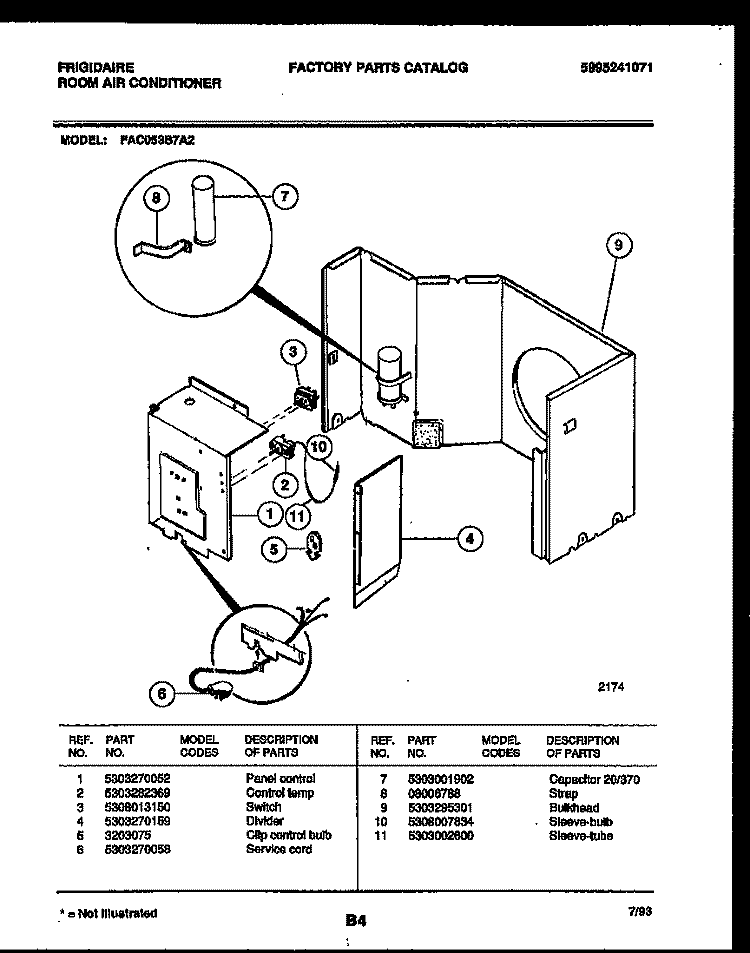 ELECTRICAL PARTS Diagram and Parts List for FAC053S7A2  Frigidaire Air Conditioner
