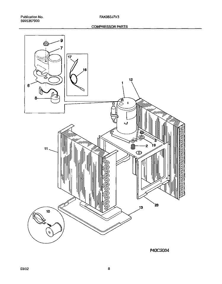 COMPRESSOR PARTS Diagram and Parts List for FAK083J7V3  Frigidaire Air Conditioner