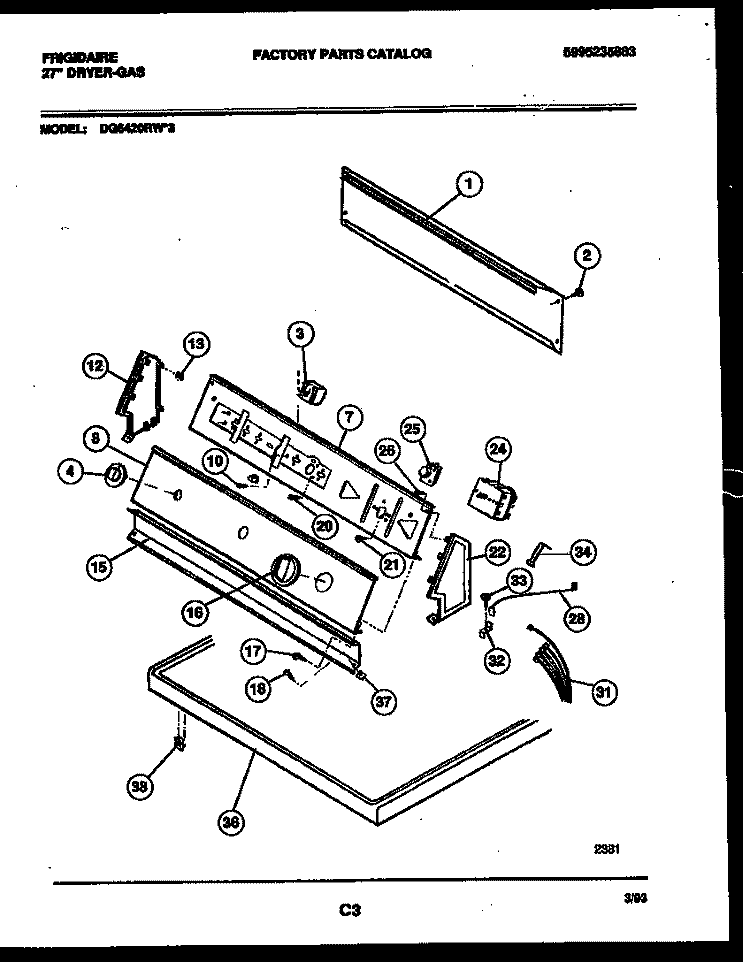 CONSOLE AND CONTROL PARTS Diagram and Parts List for DG6420RW3  Frigidaire Dryer