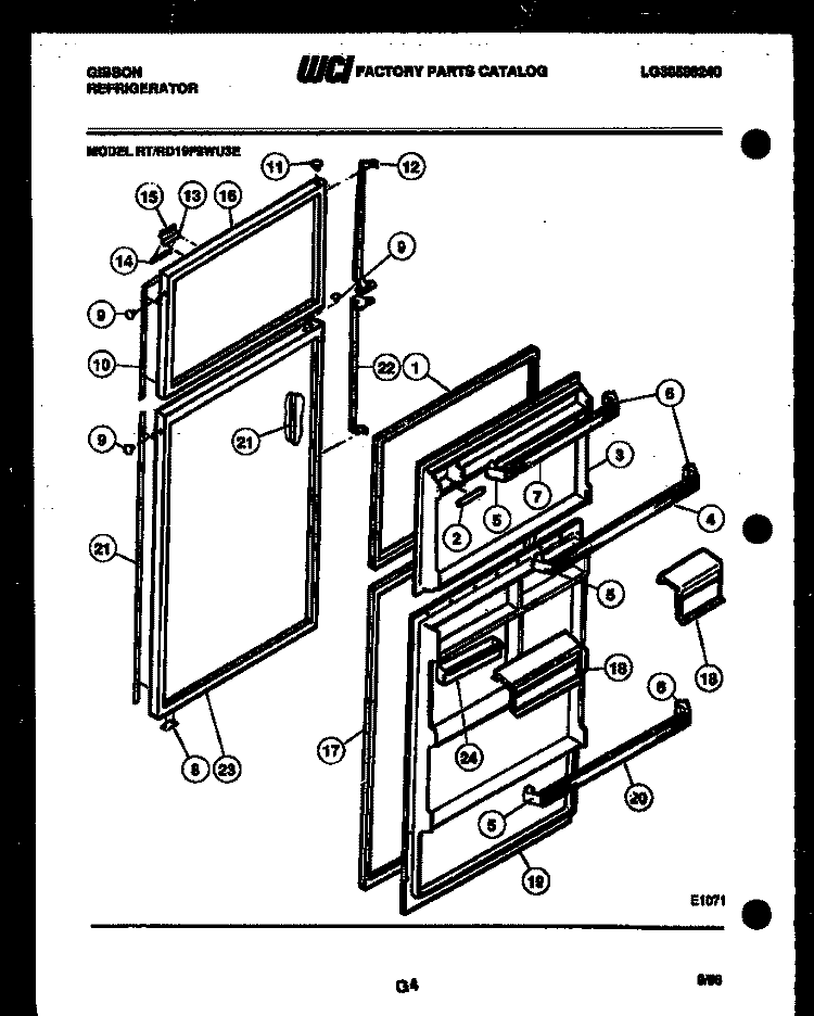 DOOR PARTS Diagram and Parts List for RT19F9WU3E  Gibson Refrigerator
