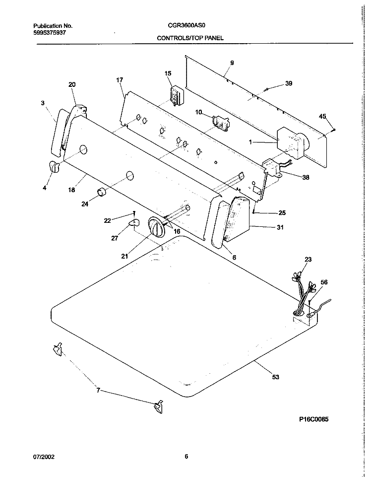 CONTROL PANEL Diagram and Parts List for CGR3600AS0  Frigidaire Dryer