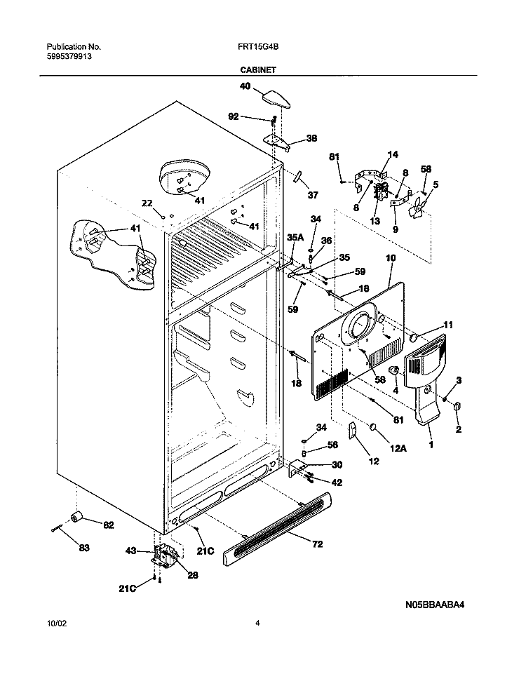 CABINET Diagram and Parts List for FRT15G4BW1  Frigidaire Refrigerator