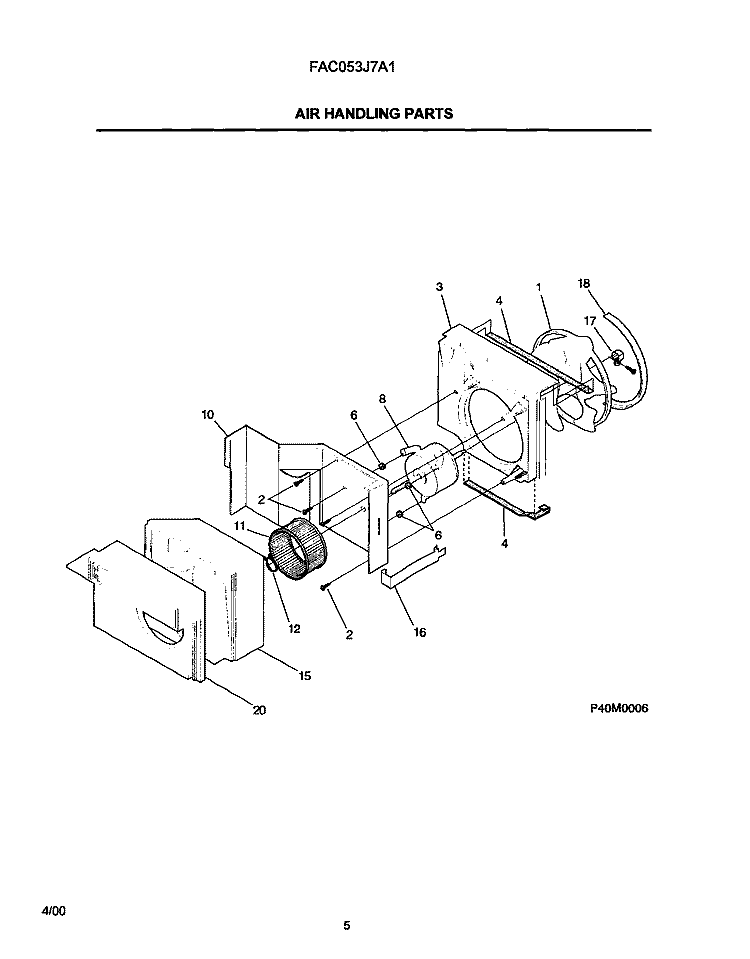 AIR HANDLING PARTS Diagram and Parts List for FAC053J7A1  Frigidaire Air Conditioner