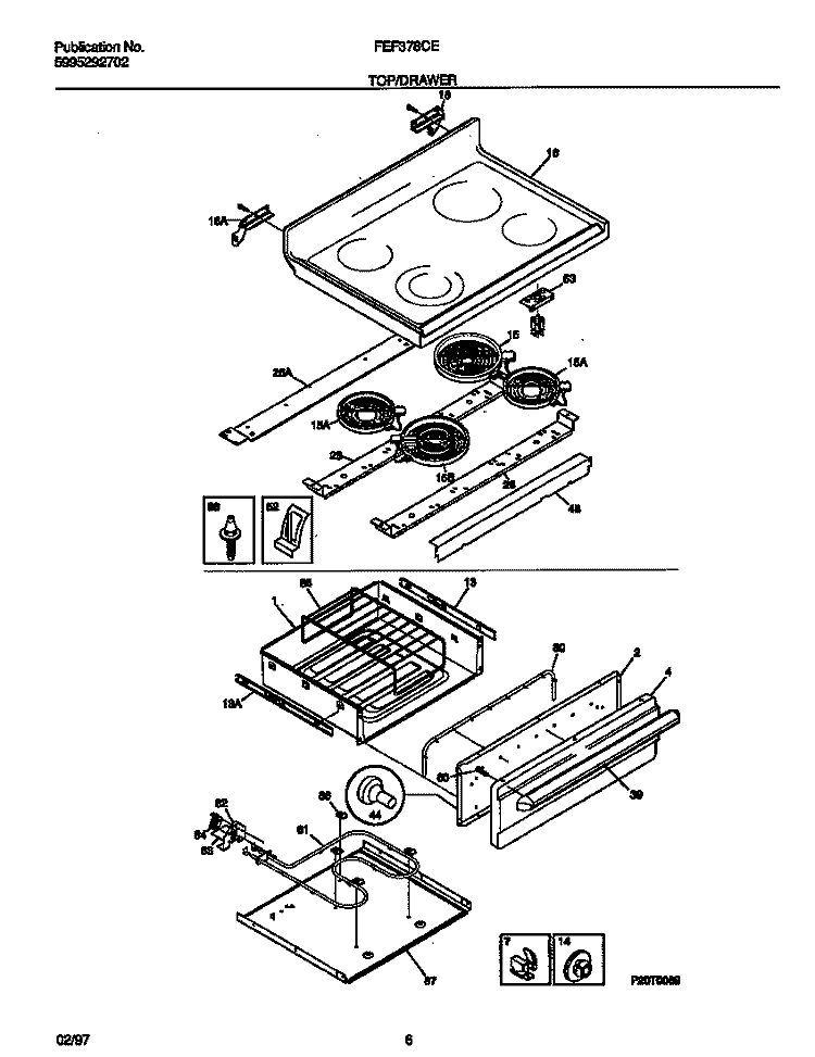 TOP / DRAWER Diagram and Parts List for FEF378CESC  Frigidaire Range