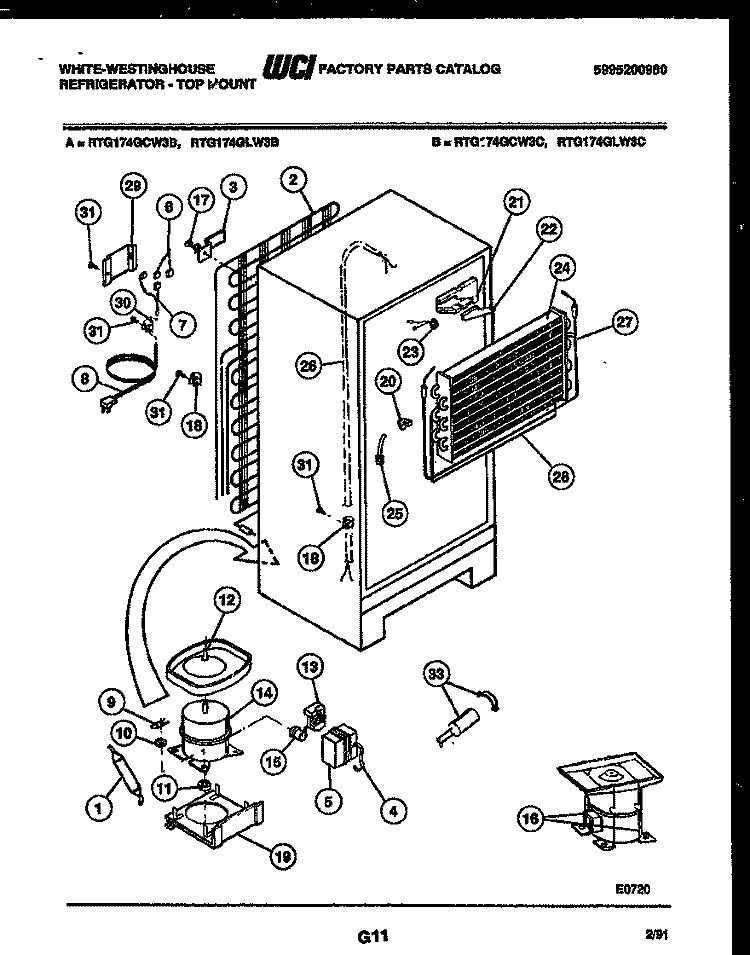 SYSTEM AND AUTOMATIC DEFROST PARTS Diagram and Parts List for RTG174GCH3C  Frigidaire Refrigerator