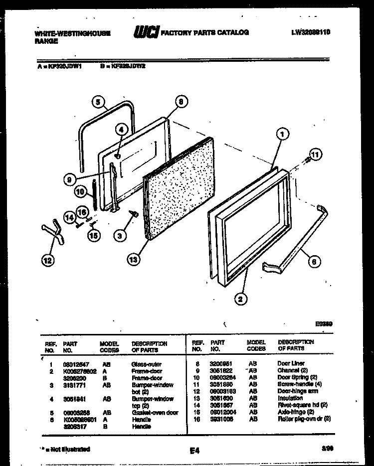 DOOR PARTS Diagram and Parts List for KF320JDD1  Kelvinator Range