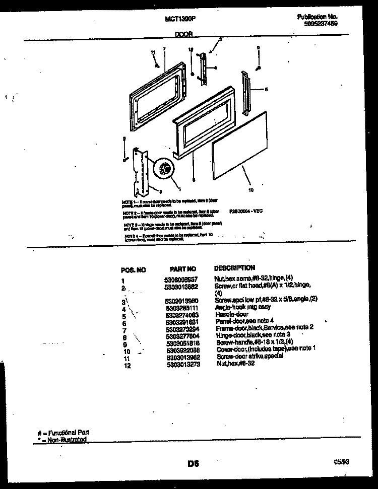 DOOR PARTS Diagram and Parts List for MCT1390P4  Frigidaire Microwave