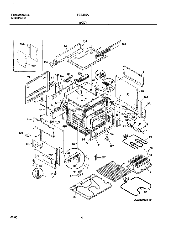 BODY Diagram and Parts List for FES355ASF  Frigidaire Range