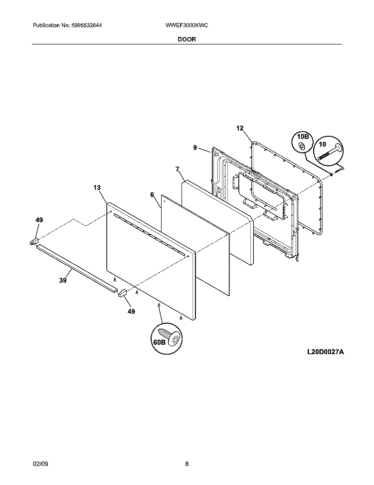 DOOR Diagram and Parts List for WWEF3000KWC  Westinghouse Range