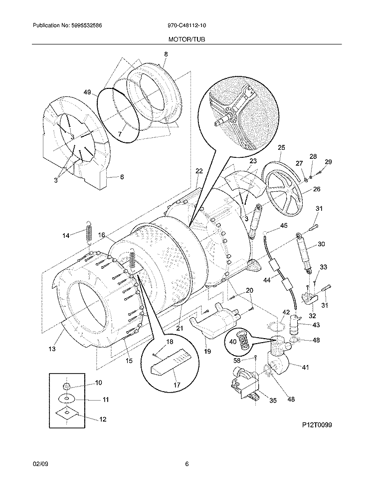 MOTOR/TUB Diagram and Parts List for 970-C48112-10  Westinghouse Washer