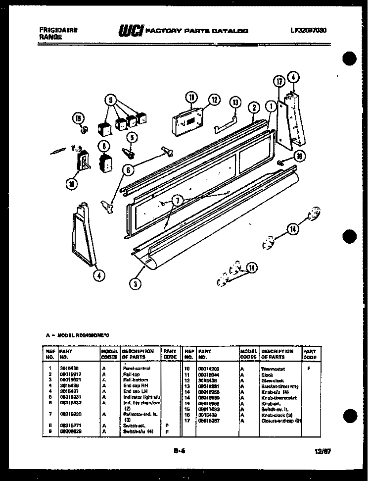 CONTROL PANEL Diagram and Parts List for REG438QME0  Frigidaire Range