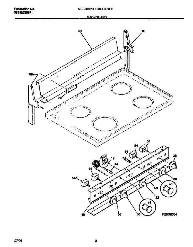 BACKGUARD Diagram and Parts List for MEF300PBDE  Frigidaire Range