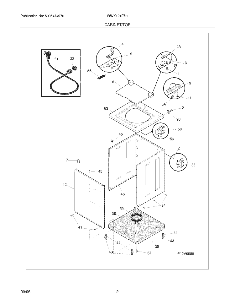 CABINET / TOP Diagram and Parts List for WWX121ES1  Westinghouse Washer
