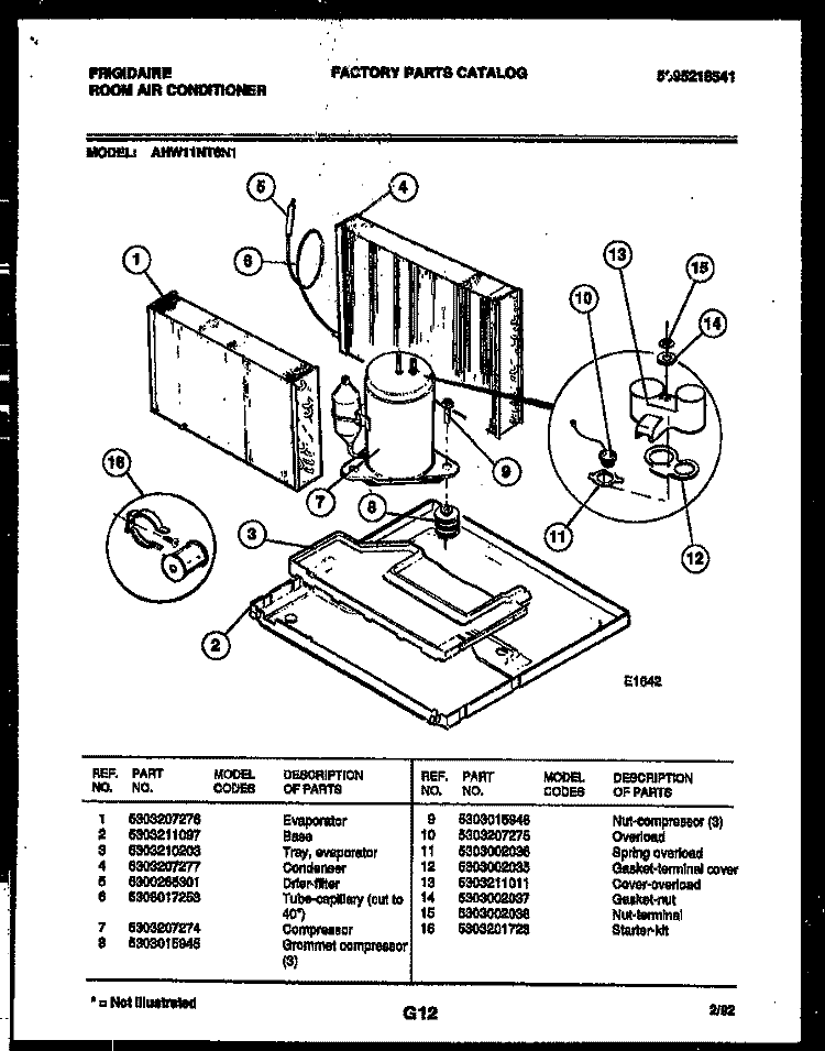 SYSTEM PARTS Diagram and Parts List for AHW11NT6N1  Frigidaire Air Conditioner