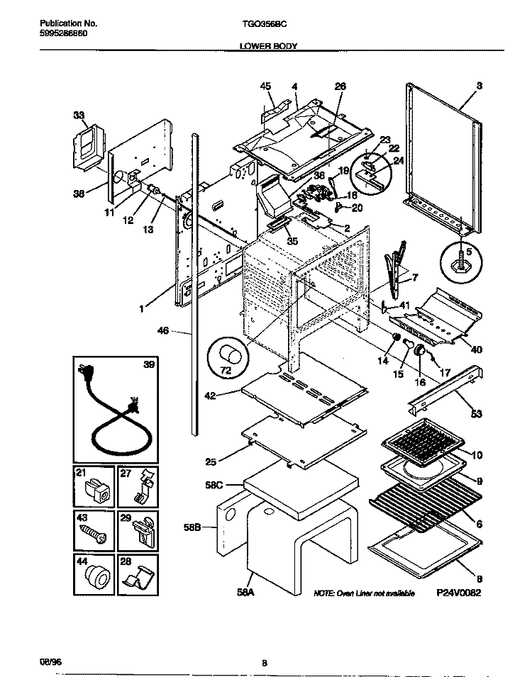 LOWER BODY Diagram and Parts List for TGO356BCDC  Tappan Range