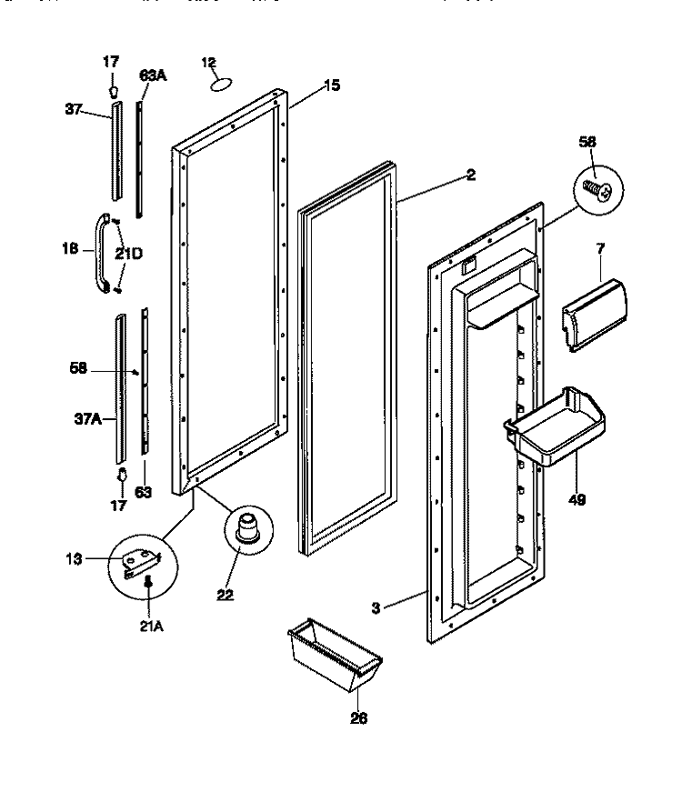 REFRIGERATOR DOOR Diagram and Parts List for F45WP26CW1  Frigidaire Refrigerator