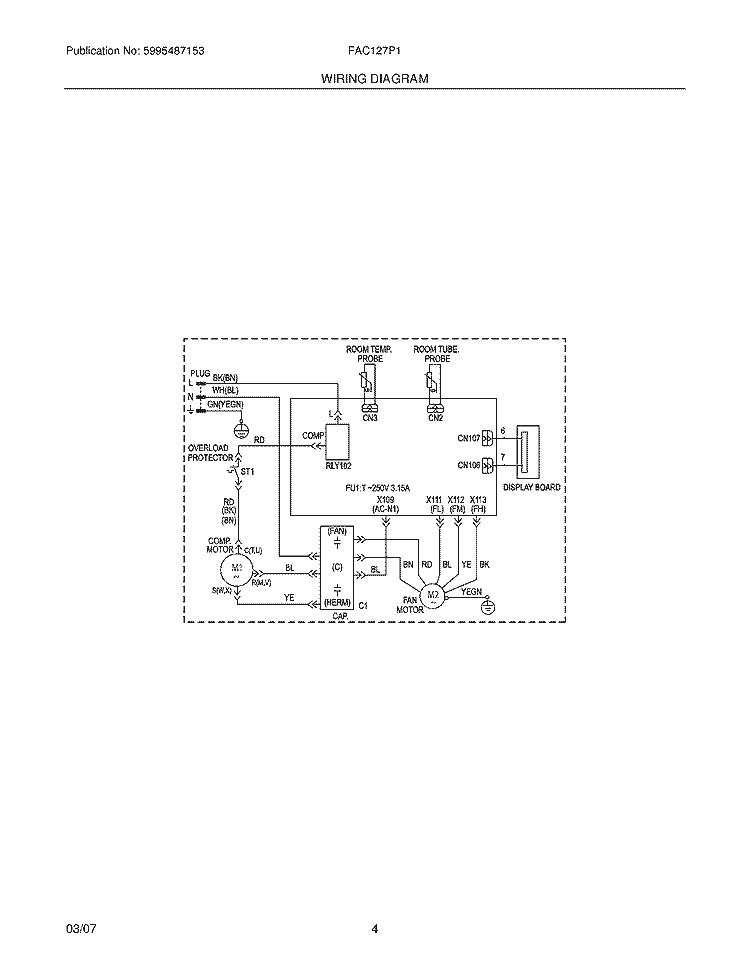 WIRING DIAGRAM Diagram and Parts List for FAC127P1AENG2  Frigidaire Air Conditioner