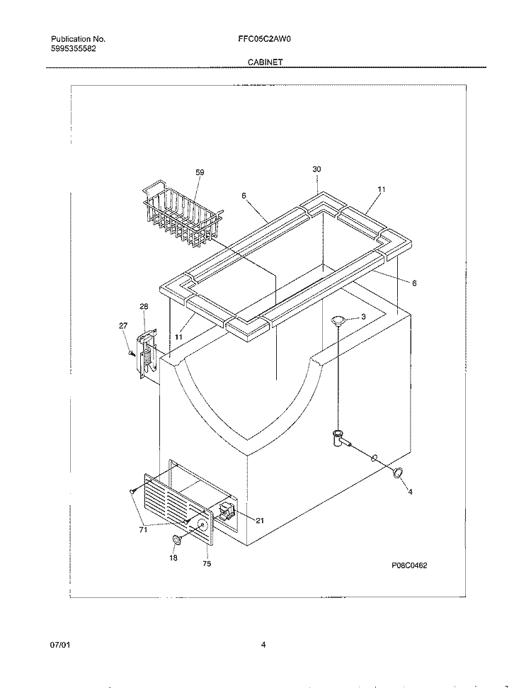CABINET Diagram and Parts List for FFC05C2AW0  Frigidaire Freezer