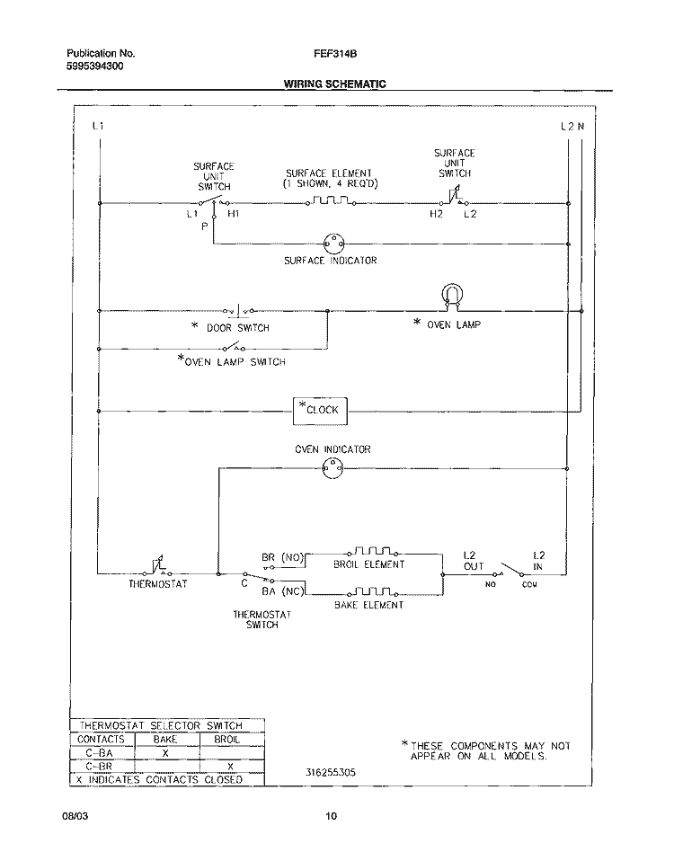 WIRING SCHEMATIC Diagram and Parts List for FEF314BWB  Frigidaire Range