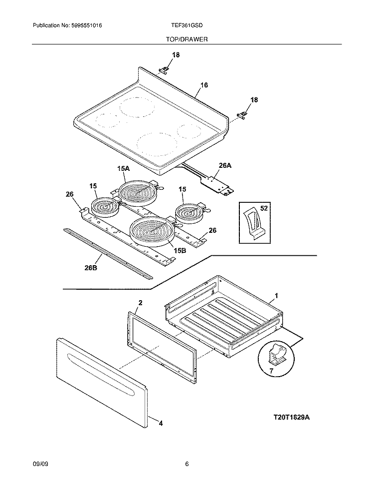 TOP/DRAWER Diagram and Parts List for TEF361GSD  Tappan Range