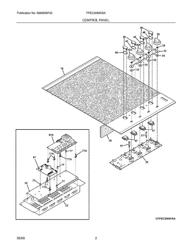 CONTROL PANEL Diagram and Parts List for FPEC3085KSA  Frigidaire Cooktop