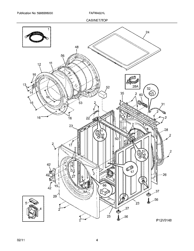 CABINET/TOP Diagram and Parts List for FAFW4221LB0  Frigidaire Washer