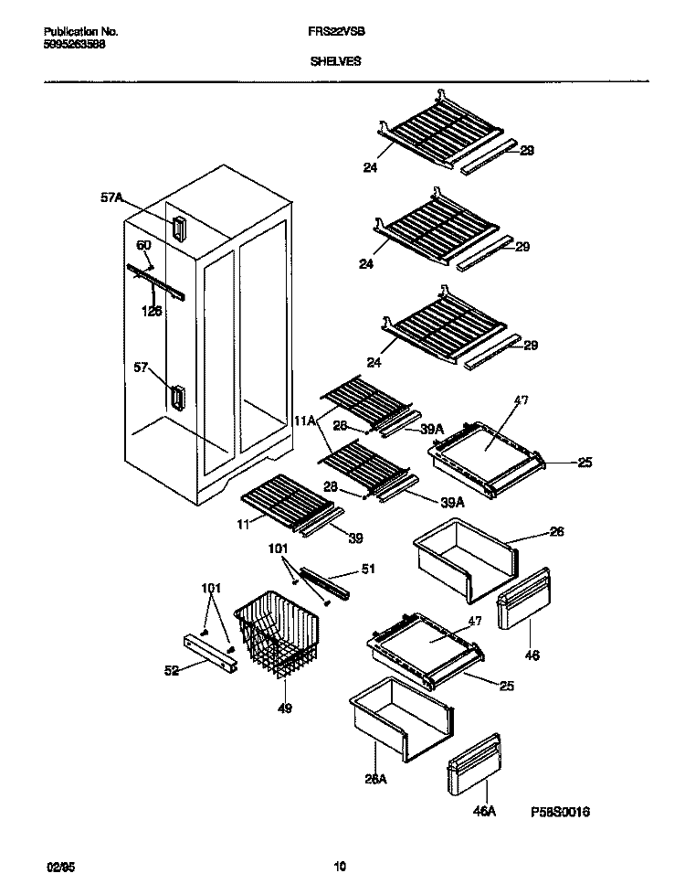 SHELVES Diagram and Parts List for FRS22VSBD1  Frigidaire Refrigerator