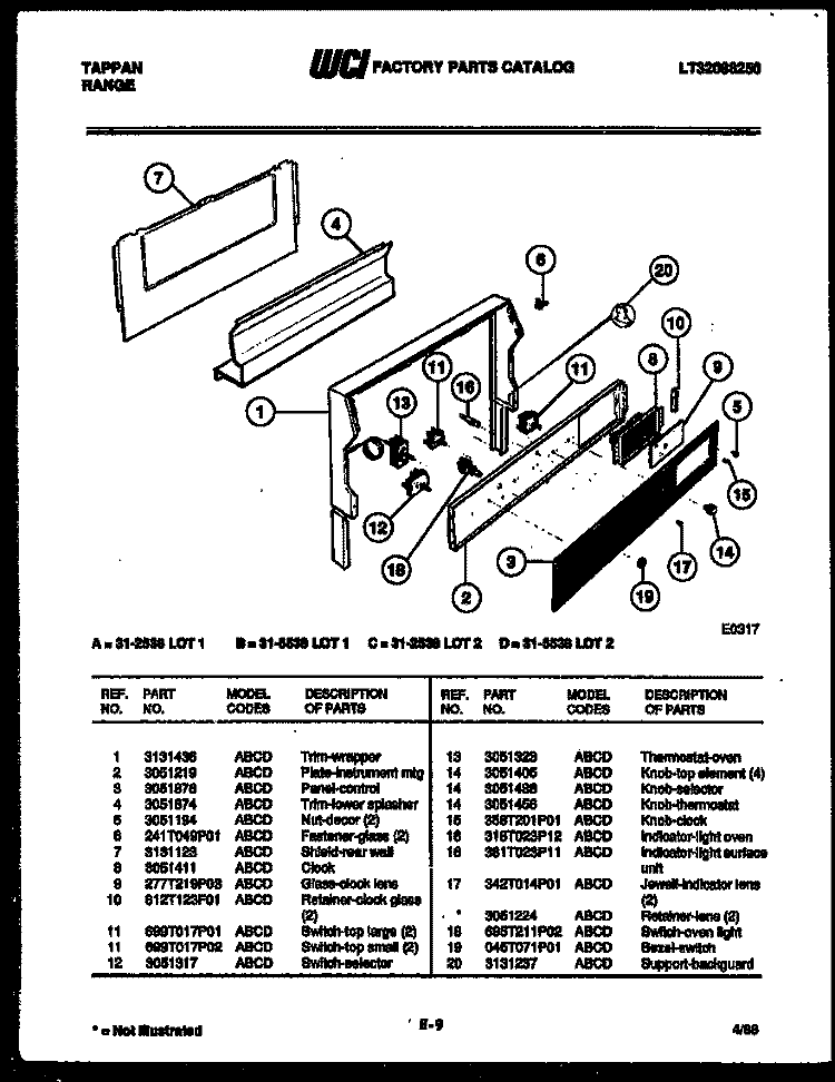 BACKGUARD Diagram and Parts List for 31-2538-00-02  Tappan Range
