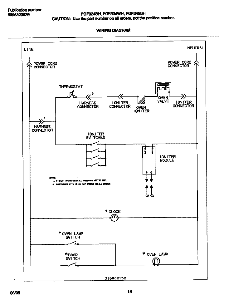 WIRING DIAGRAM Diagram and Parts List for FGF324BHDA  Frigidaire Range