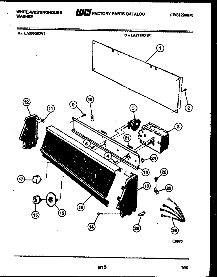 CONSOLE AND CONTROL PARTS Diagram and Parts List for LA271MXD1  Frigidaire Washer